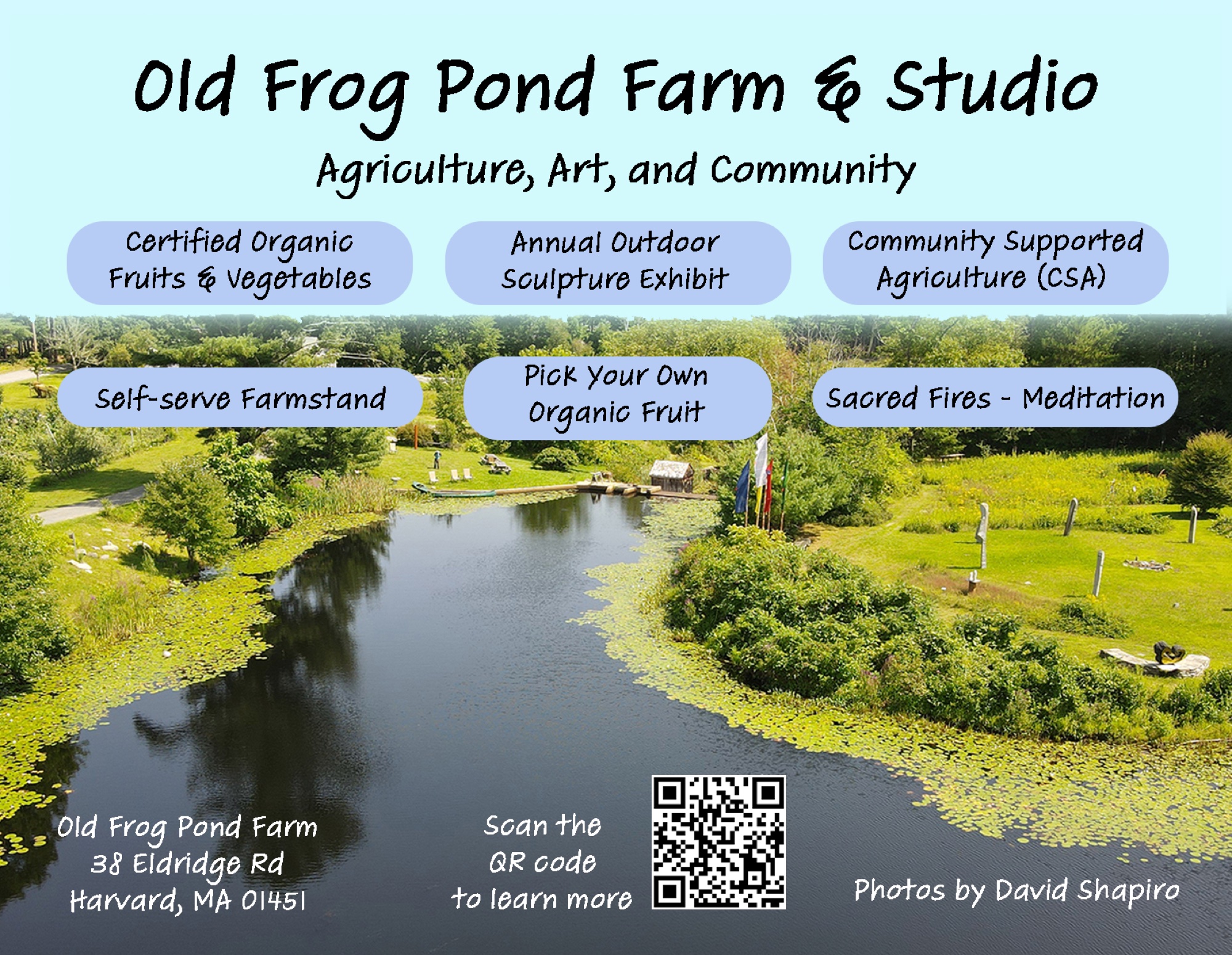 Old Frog Pond Farm postcard back design.